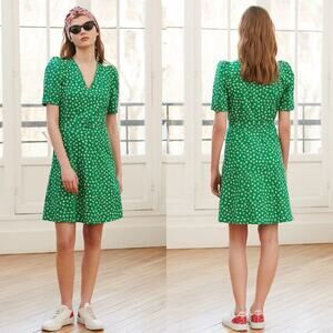 Claudie Pierlot Rumeur Dress Green Floral Print Belted SIZE 36 or US 4